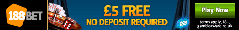 188BET UK Casino - £5 FREE - No Deposit Required